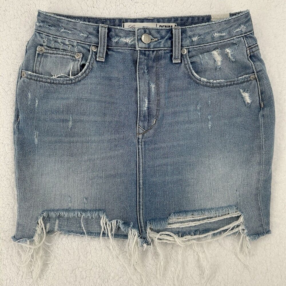 Lovers+friends Denim Skirt Women Size 27 Distressed Wash Jean Mini Fray Hem